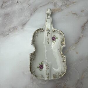 Vintage Porcelain Viola Instrument Trinket Ash Tray Made In Japan